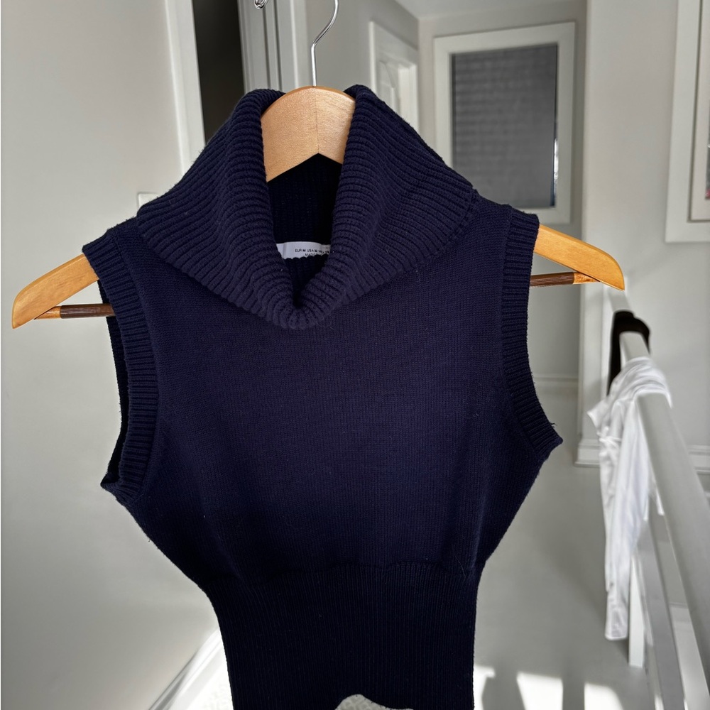 Zara Dark Blue Sleeveless Cowl Neck Sweater